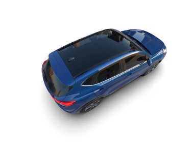 Beyaz arkaplanda 3 boyutlu mavi araba görüntüleme