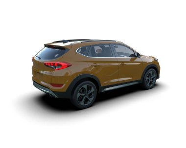 Beyaz arka planda bir araba. 3D görüntüleme - illüstrasyon