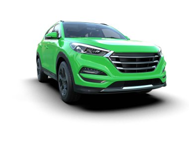 modern yeşil modern araba beyaz arka planda uzun bir gölge, yan görünüm, 3 boyutlu