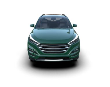 Aile için yeşil, küçük, modern bir araba. 3d oluşturma