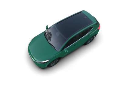 Beyaz arka planda yeşil bir arabanın 3 boyutlu canlandırması