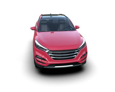 Pembe küçük modern araba beyaz arka planda izole edilmiş. 3d oluşturma