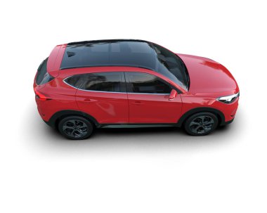 Modern kırmızı SUV beyaz arka planda izole edildi. 3d oluşturma.