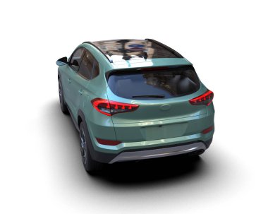 Beyaz arka planda modern bir araba. 3d oluşturma