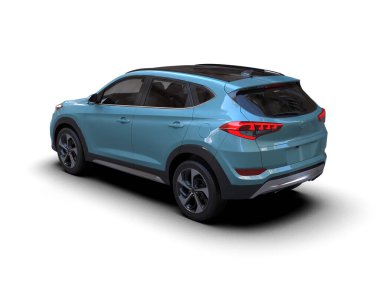 Mavi araba beyaz arkaplanda izole edildi - 3 boyutlu görüntüleme