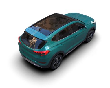 mavi SUV arabası beyaz arkaplanda izole edildi 3 d illüstrasyon - görüntüleme