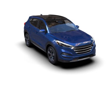 Beyaz arka planda siyah ekranlı modern mavi araba ve tasarım için gölge. 3d oluşturma