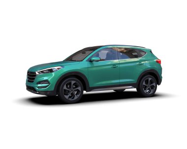 gerçekçi 3D kompakt araba - beyaz üzerine izole