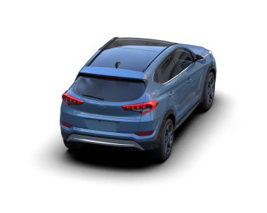 Modern mavi araba beyaz zemin üzerinde izole edilmiş 3 boyutlu illüstrasyon