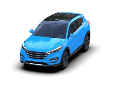 mavi modern araba beyaz arka planda izole edildi - 3 boyutlu görüntüleme