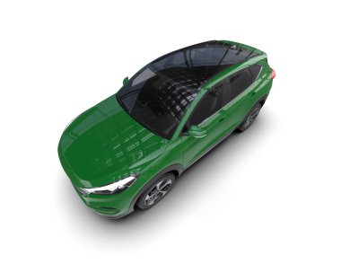 Beyaz arka planda izole edilmiş yeşil spor araba. 3d oluşturma