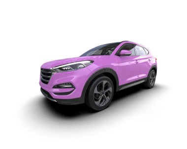 Beyaz arka planda mor bir SUV 'un 3 boyutlu resmi.