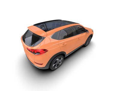 Beyaz arka planda turuncu araba. araba konsepti, tasarım. arka plan, 3 boyutlu görüntüleme