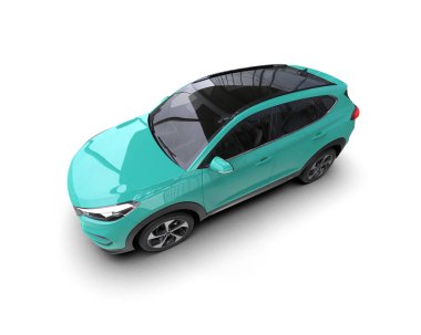 Mavi arka planda modern kompakt araba. 3 boyutlu resimleme.