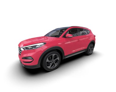 Beyaz arka planda modern bir araba. 3d oluşturma