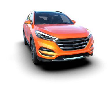 turuncu modern şehir arazi aracı beyaz arka planda izole edilmiş. 3d oluşturma.