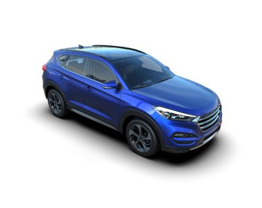 Siyah arka planı olan mavi bir SUV