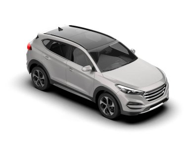 Beyaz bir arka planda beyaz, modern şehir cipi. 3d oluşturma