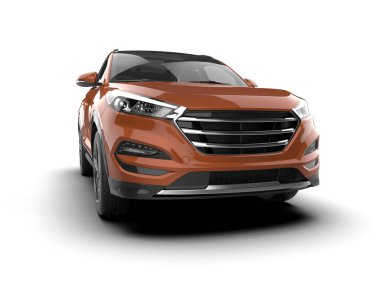 modern şehir arabası kırpma yolu ve gölgesi olan beyaz arka planda izole edildi