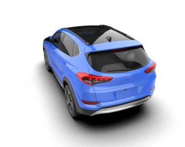 Gri arka planda izole edilmiş modern mavi şehir arabası. 3 Boyutlu Hazırlama