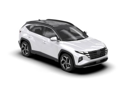 Beyaz arka planda 3 boyutlu beyaz araba görüntüleme