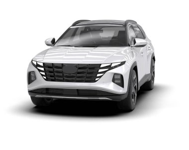 Beyaz arka planda izole edilmiş beyaz modern araba. 3d illüstrasyon.