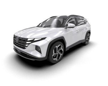 Beyaz arka planda bir araba. 3d oluşturma