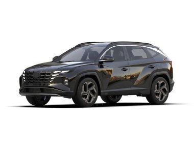 Beyaz arka planda yansımalı modern SUV. 3d illüstrasyon