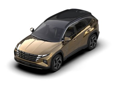 Beyaz zemin üzerinde modern jenerik bir arabanın 3 boyutlu canlandırması