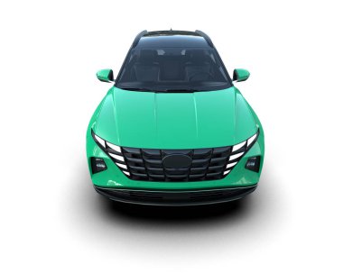 Beyaz arka planda yeşil araba. 3 Boyutlu Hazırlama