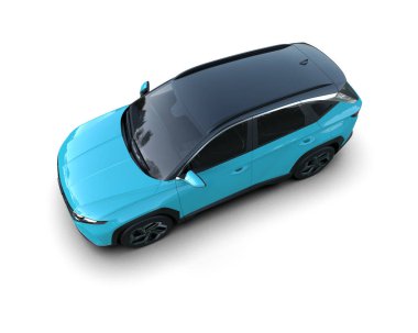 Boş yüzeyi olan mavi şehir arabası. Araba tasarımın için yaratıcı tasarımın. 3d oluşturma.