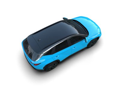 Mavi araba beyaz arka planda izole edilmiş.