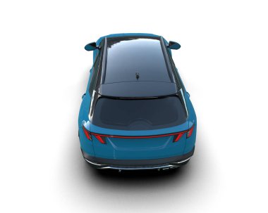 Modern mavi araba arka planda izole edilmiş. 3D görüntüleme - illüstrasyon