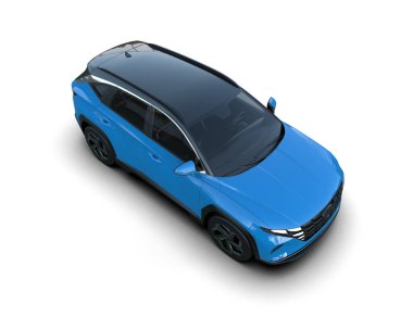 Tasarımınız için boş ekranlı modern mavi şehir arabası. 3d illüstrasyon