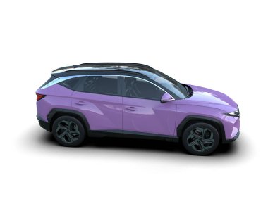 Modern mor SUV arabası beyaz arka planda izole edilmiş. 3d oluşturma
