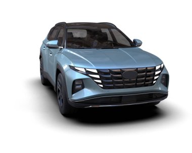 Beyaz arka planda modern şehir arabası. Üç boyutlu aile kavramı. 3d oluşturma