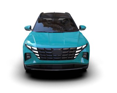 mavi modern araba beyaz arka planda izole edildi