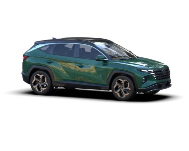 Beyaz arka planda izole edilmiş 3 boyutlu bir SUV konsepti