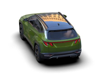 Yeşil cip beyaz arka planda izole edildi. 3d illüstrasyon.