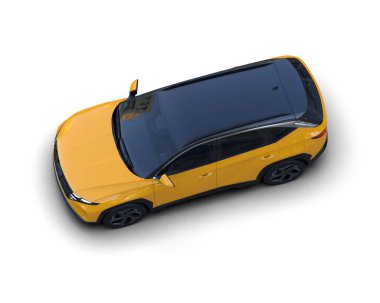 Sarı modern elektrikli araba. 3 boyutlu.