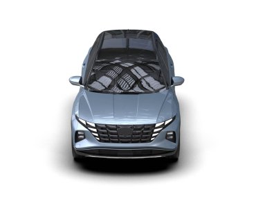 Beyaz arka planda bir araba. 3d oluşturma