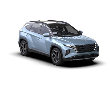 Stüdyo ortamında markasız bir SUV 'un 3 boyutlu çizimi.