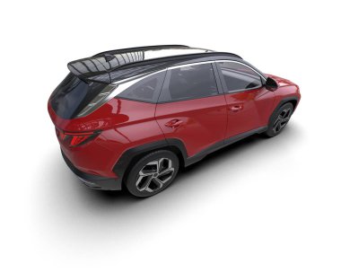 kırmızı modern SUV beyaz sırtında.