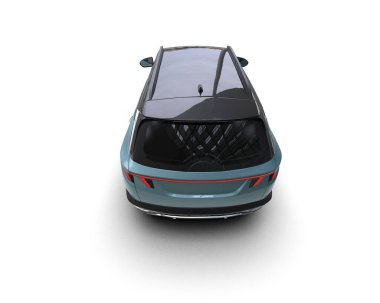 Beyaz arka planda mavi şehir arabası. 3 Boyutlu Hazırlama