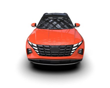 şehir ışığına sahip modern kırmızı araba