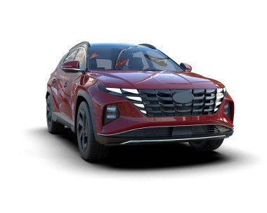 Gri arka planda izole edilmiş kırmızı modern araba. 3d oluşturma.