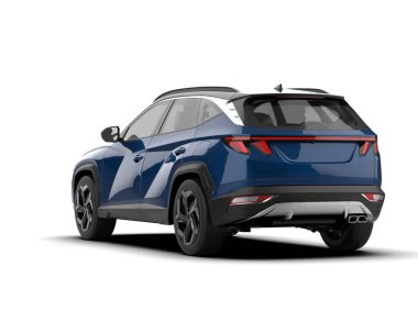 Mavi modern araba beyaz arka planda izole edilmiş. yan görünüm