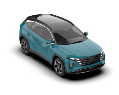 Beyaz stüdyo arka planında 3 boyutlu markasız SUV marka bir araba.