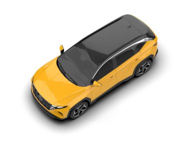 Gri arka planda boş sarı ekranlı gerçekçi bir araba. vektör