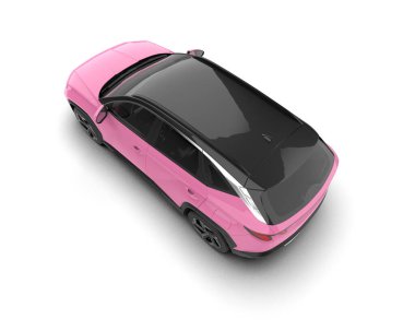 pembe modern araba. Beyaz arkaplanda 3 boyutlu görüntüleme izole edildi